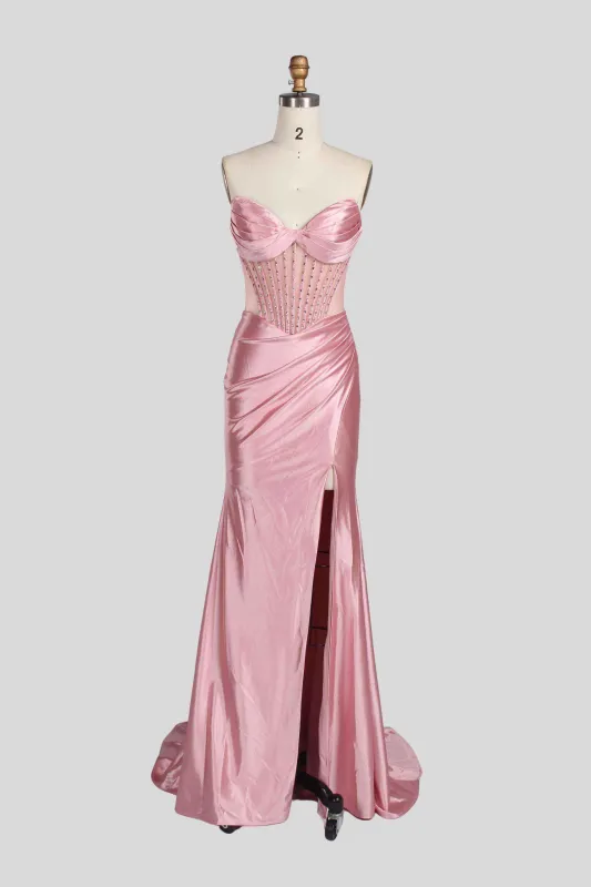 Jessica Stuart Annabelle Satin Strapless Pink Gown sold by Cargo