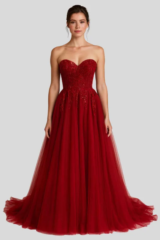 Jessica Stuart Luna Strapless Wine Tulle Ballgown 3321 sold by Cargo