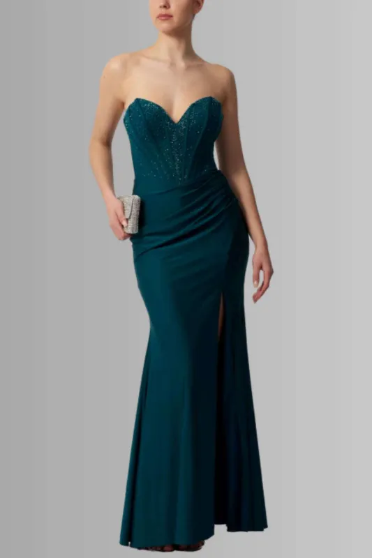Petrol Blue Mascara MC16513 Corset Prom Dress sold by Cargo