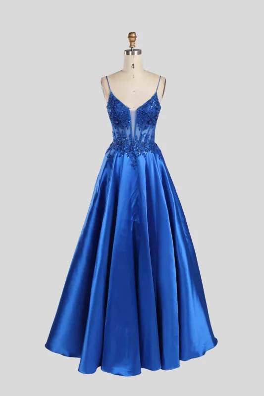 Portia Royal Blue Satin Ballgown by Jessica Stuart sold by Cargo