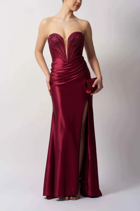 Strapless Prom Plunge Berry Dress - Mascara MC113443 sold by Cargo