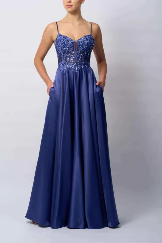 Elegant Beaded Satin Gown - Mascara MC19423 Chambray sold by Cargo
