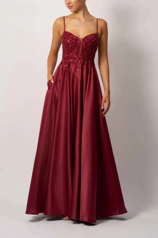 Elegant Beaded Satin Gown - Mascara MC19423 Berry sold by Cargo
