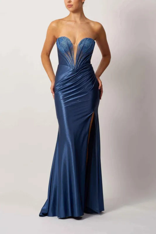 Strapless Prom Plunge Airforce Blue Dress - Mascara MC113443 sold by Cargo
