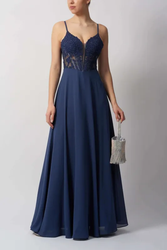 Mascara MC124420 Airforce Blue Chiffon Prom Gown sold by Cargo