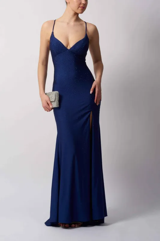 Mascara MC11448 Navy Blue Fitted Open Back Prom Dress sold by Cargo