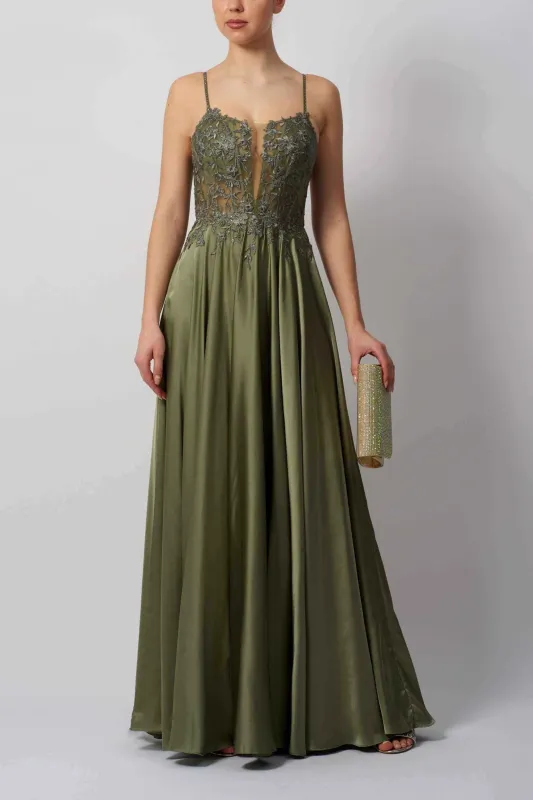 Mascara MC192045 Khaki Corset Cross Back Dress sold by Cargo