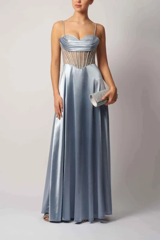 Mascara London MC11444 Satin Steele Blue Ballgown sold by Cargo
