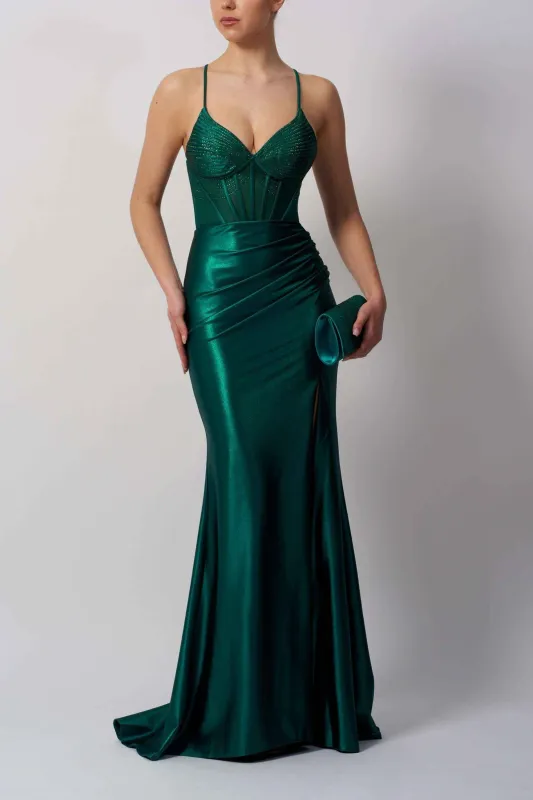 Mascara London MC19445 Forest Green Beaded Jersey Gown sold by Cargo