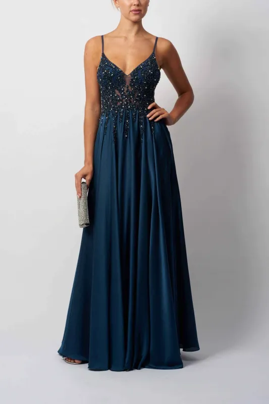 Mascara London MC122038 Airforce Blue Satin Prom Dress sold by Cargo