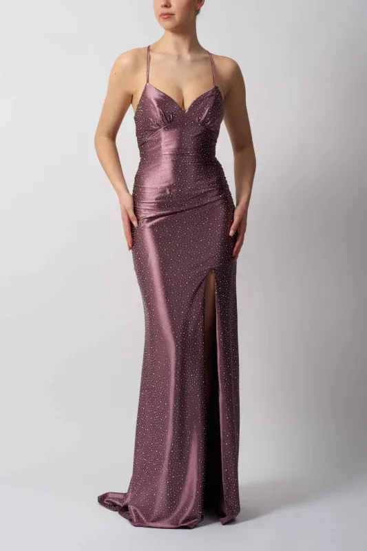 Mascara MC11515 Navy Tie Back Satin Gown sold by Cargo