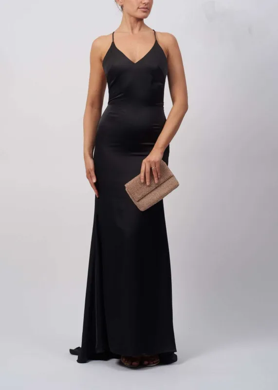 Black Satin Low Back Strap Dress MC192017 sold by Cargo