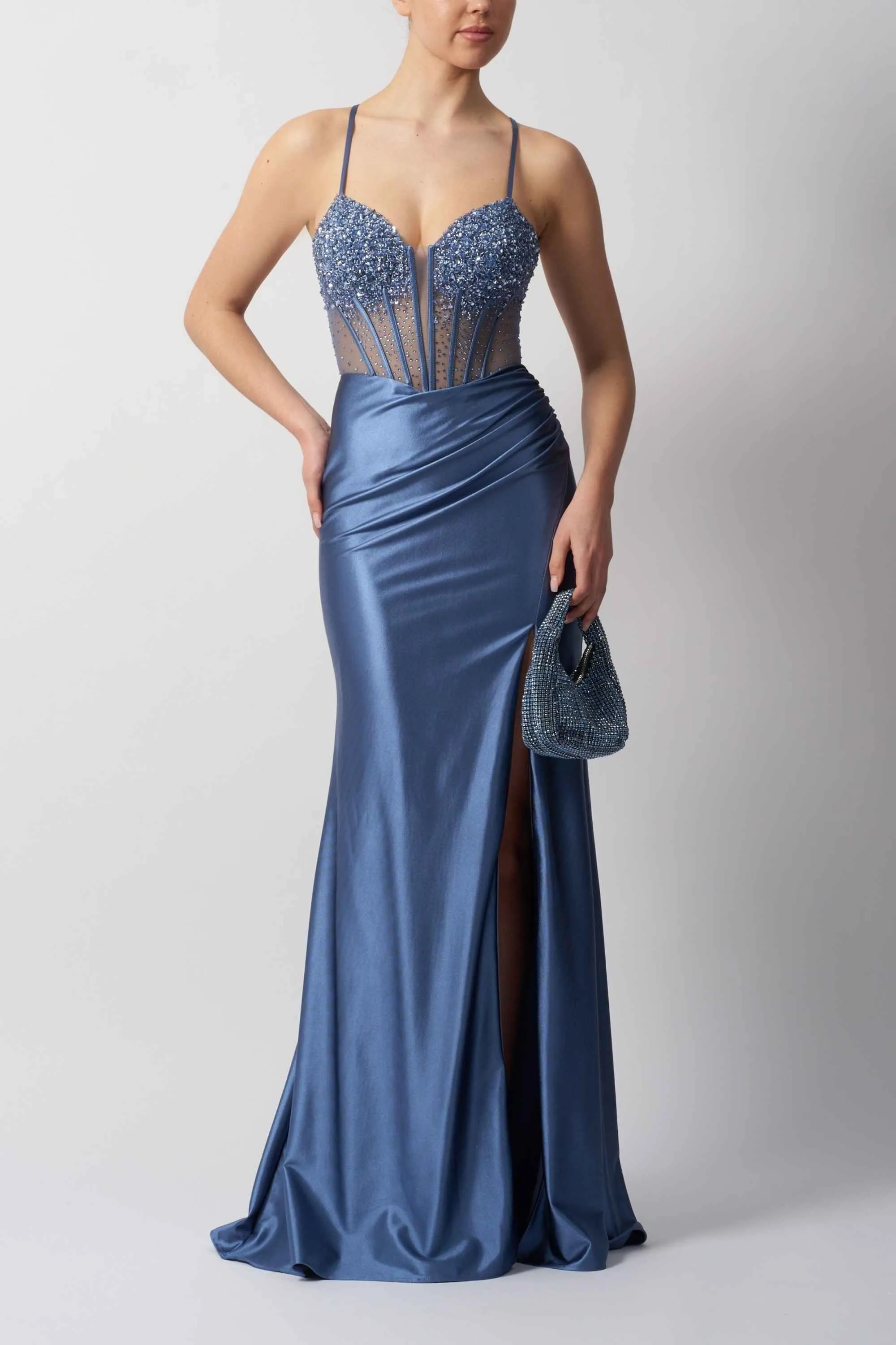 Mascara MC124424 Petrol Tie Back Prom Dress sold by Cargo