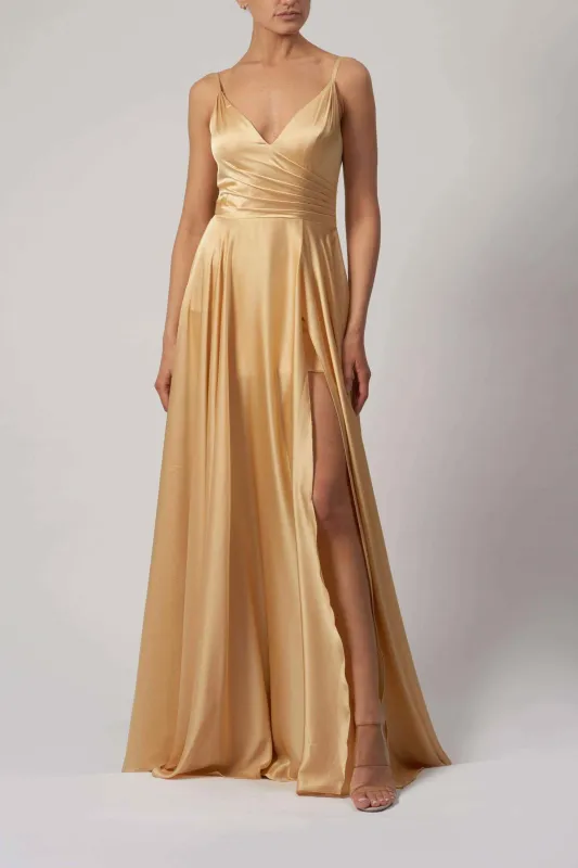 Mascara London MC220123 Gold Satin Dress sold by Cargo