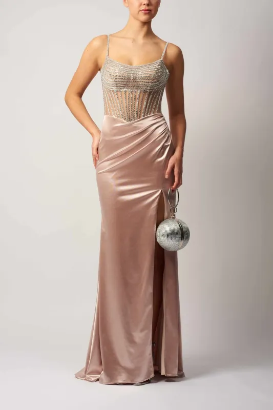 Mascara MC11445 Champagne Shiny Jersey Gown sold by Cargo