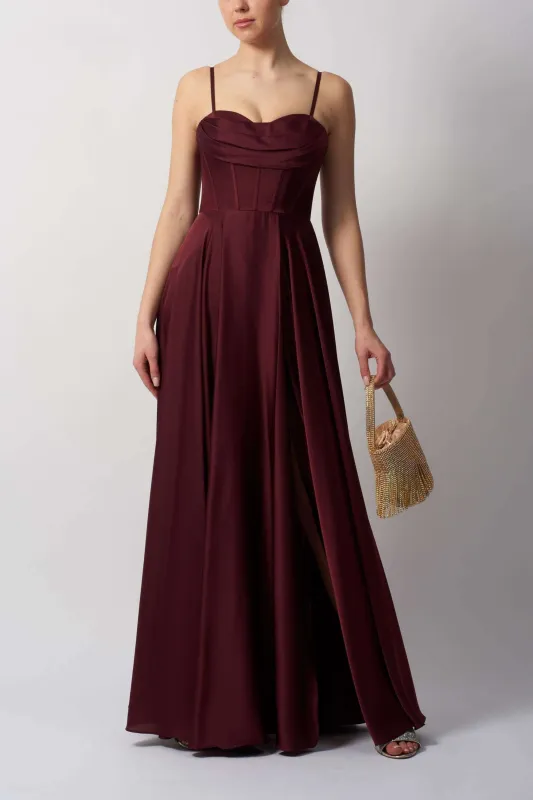 Mascara MC12314 Burgundy Satin Corset Prom Dress sold by Cargo