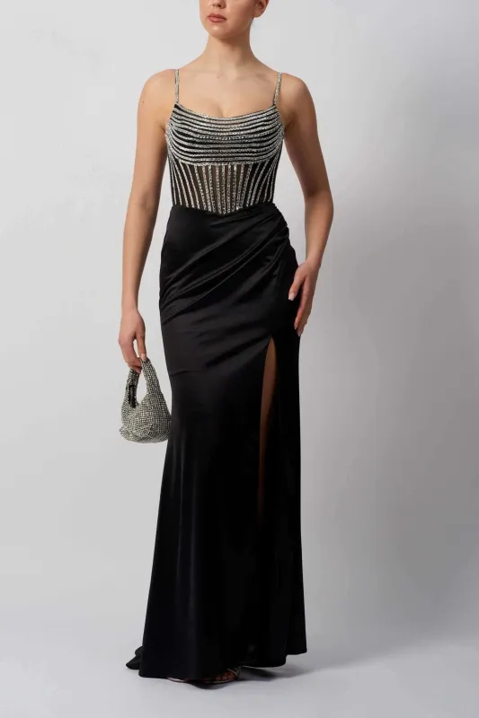 Mascara MC11445 Black Shiny Jersey Gown sold by Cargo