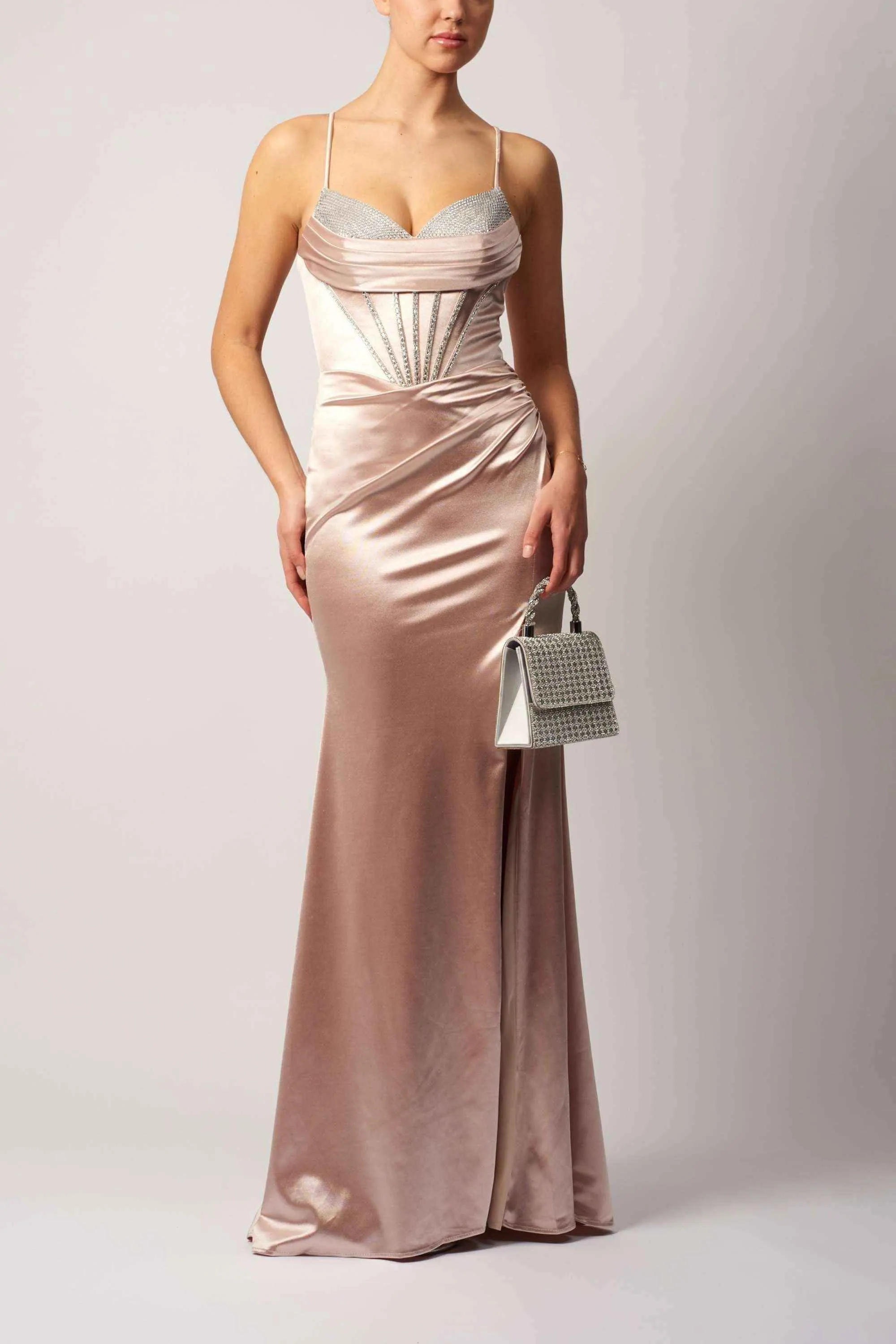 Mascara MC11442 Champagne Shiny Jersey Gown sold by Cargo