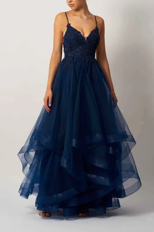 mascara-mc110117 Tiered Tulle Navy Ballgown sold by Cargo