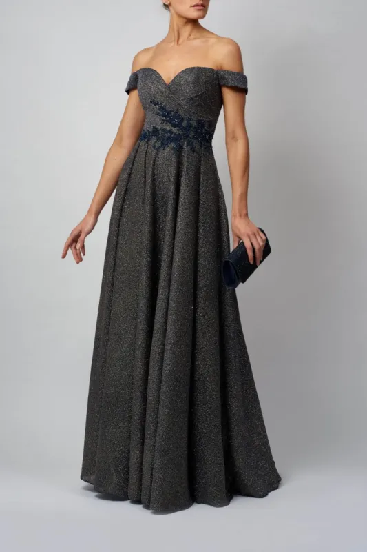 Navy Embroiderd Glitter Prom Dress MC18012 sold by Cargo