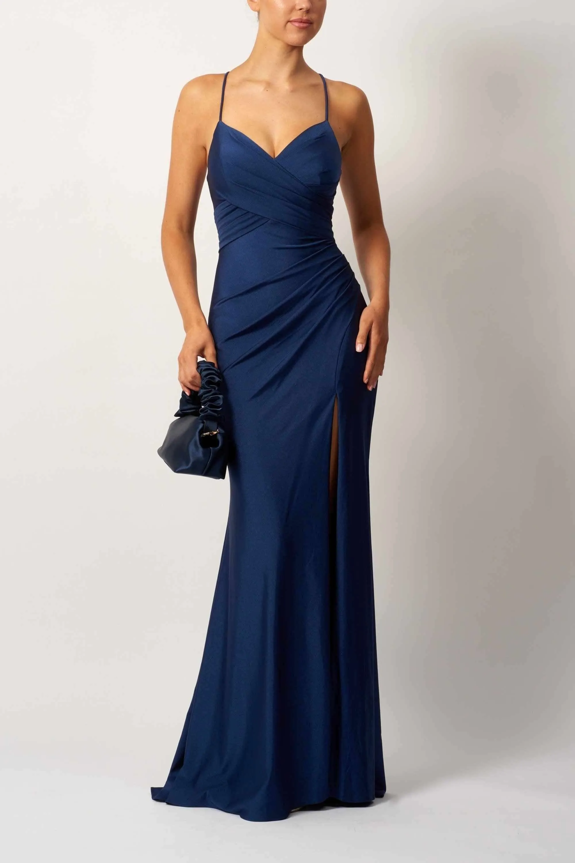 Mascara MC195113 Airforce Blue Cross pleat Jersey Dress sold by Cargo