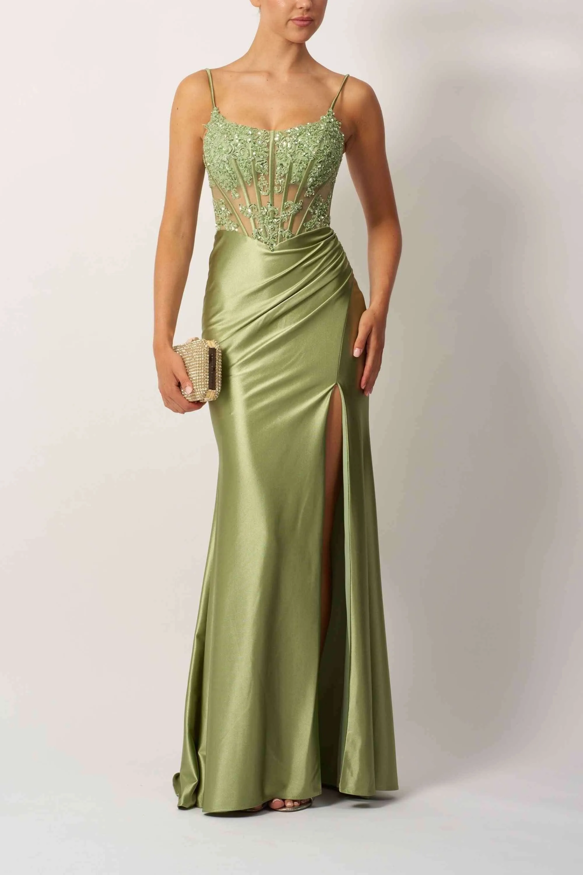Mascara MC11521 Olive Corset Satin Prom Dress sold by Cargo