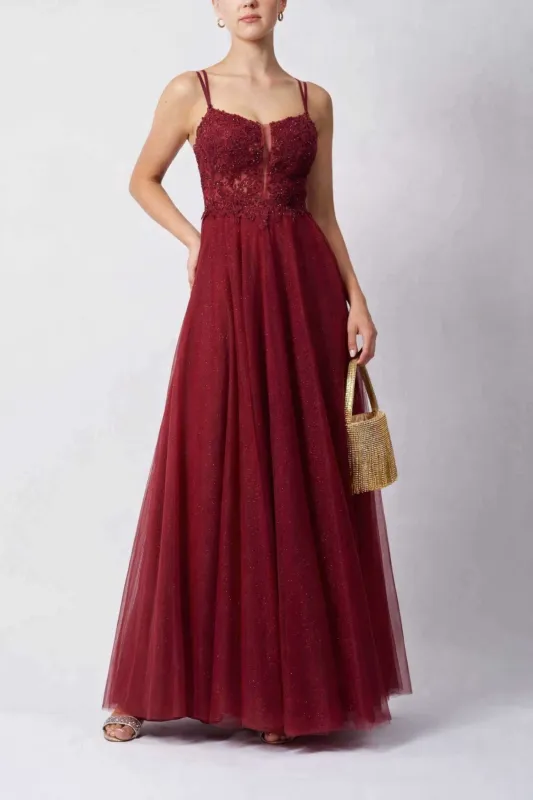 Mascara MC124431 Tie Back Tulle Wine Ballgown made by Cargo