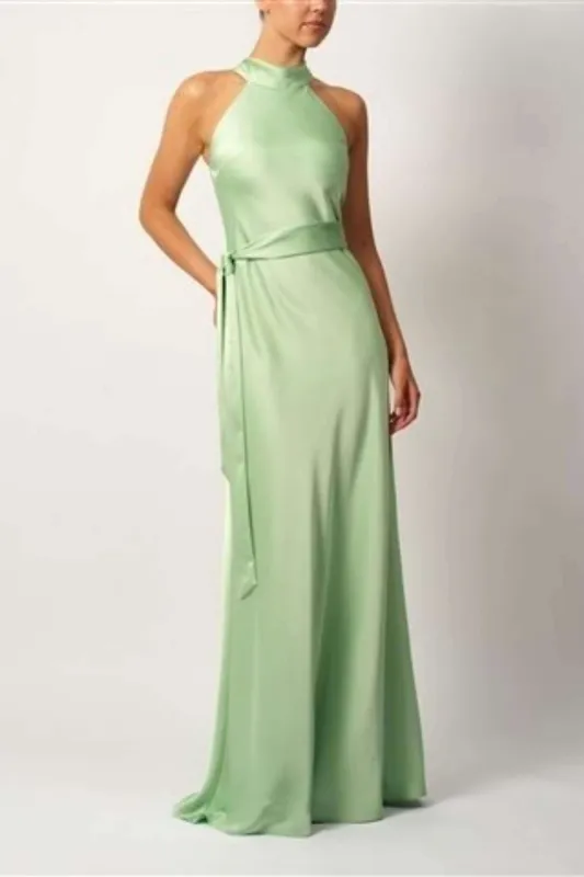 Mascara MC19525 Pistachio Side Bow Satin Dress made by Cargo