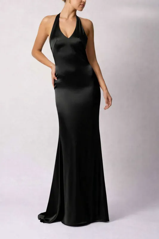 Mascara MC19527 Black Tie Back Satin Dress made by Cargo
