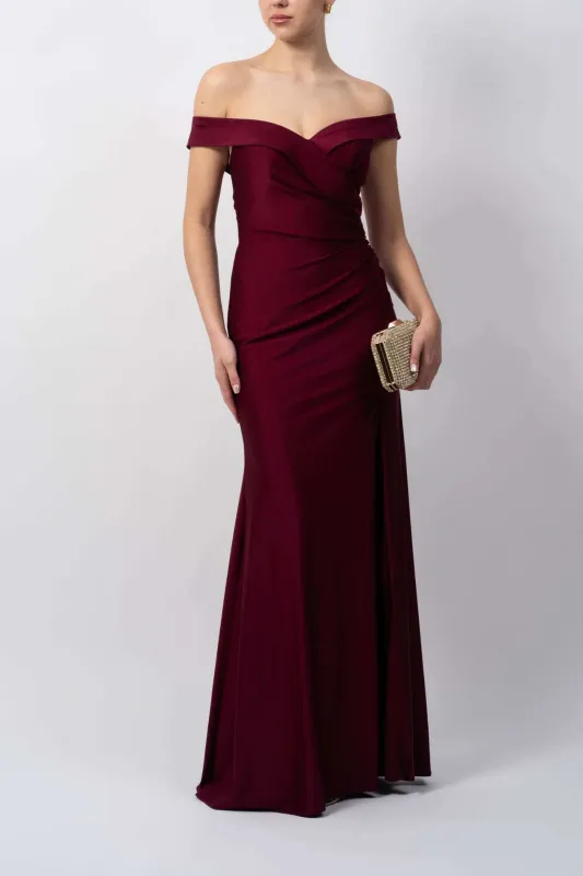 Mascara MC23524 Wine Bardot Jersey Dress made by Cargo