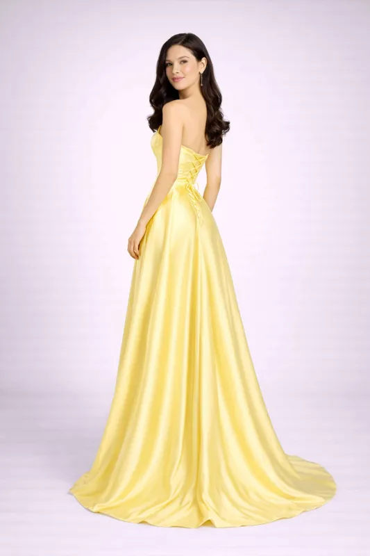 Jessica Stuart Yellow Strapless Satin Prom Ballgown Darcy 33225 made by Cargo