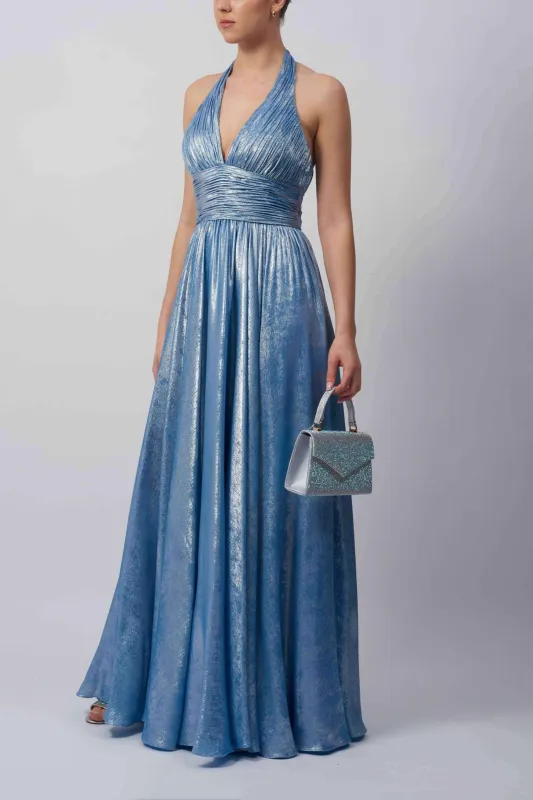Mascara MC113414 Blue Halter Chiffon Gown made by Cargo