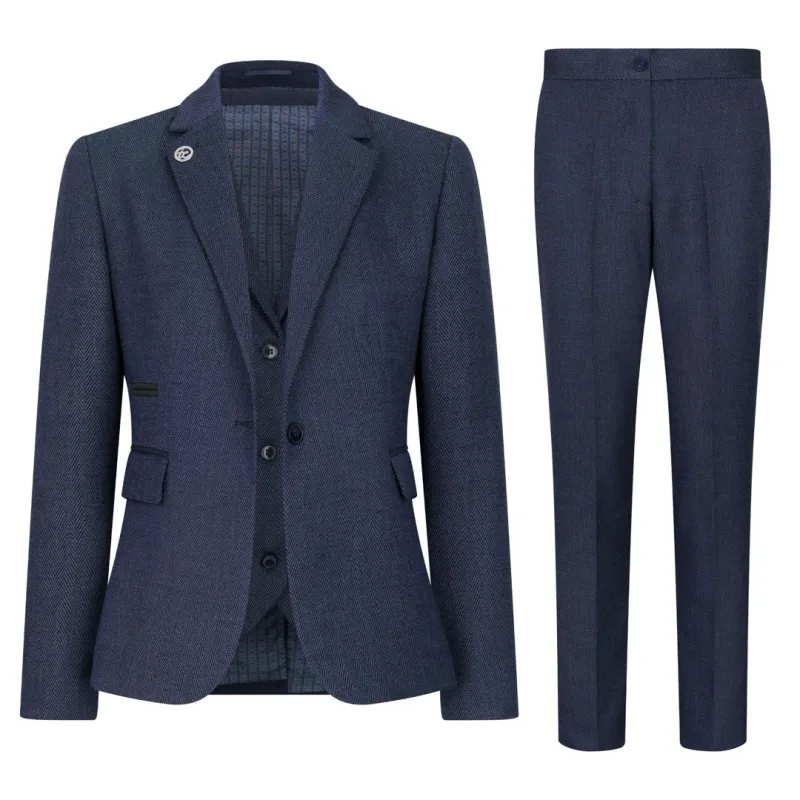 TPW-AK-04 - Women's Navy 3 Piece Herringbone Tweed Suit made by Tru Clothing