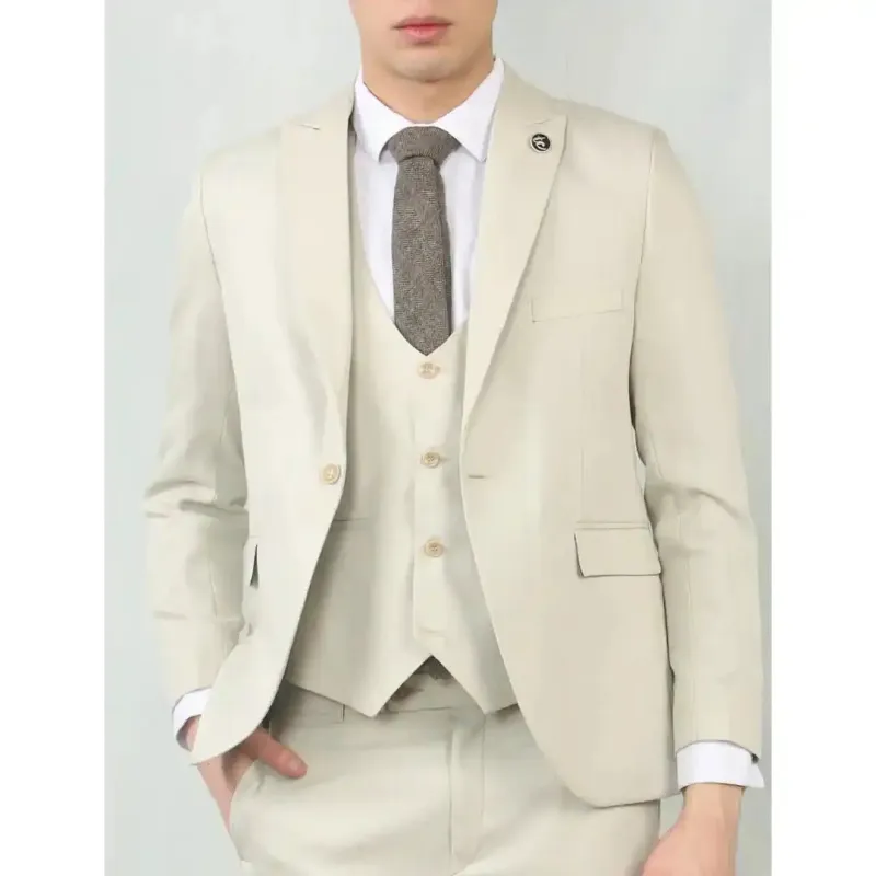IM200 - Men's Cream Tailored Fit Wedding 3 Piece Suit made by Tru Clothing
