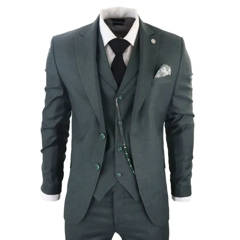 James - Men's 3 Piece Green Suit made by Tru Clothing