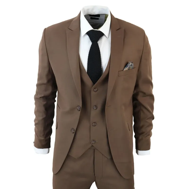 IM1 Men's Classic Plain Brown 3 Piece Suit made by Tru Clothing