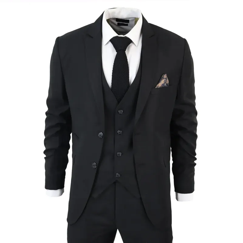 IM1 Men's Classic Plain Black 3 Piece Suit made by Tru Clothing
