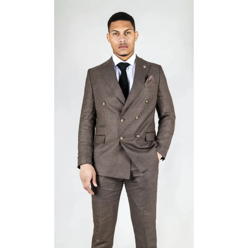 STZ92 - Men's Brown Double Breasted 2 Piece Suit made by Tru Clothing