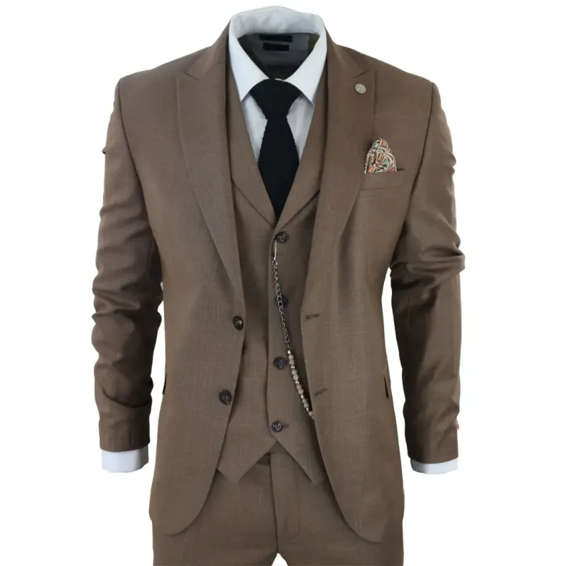 James - Men's 3 Piece Plain Brown Suit made by Tru Clothing