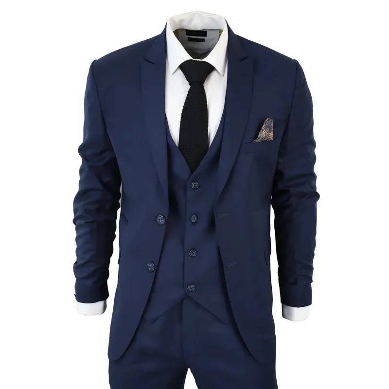 IM1 Men's Classic Plain Navy 3 Piece Suit made by Tru Clothing
