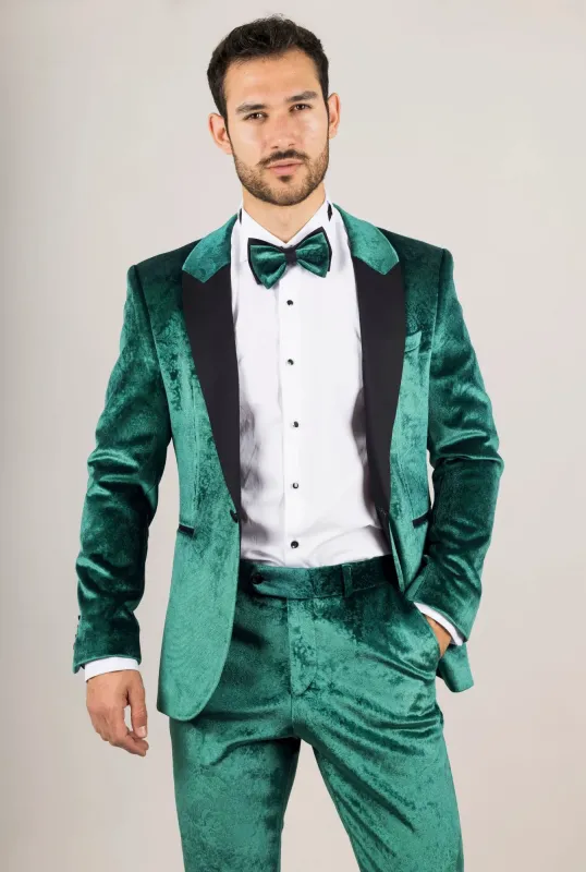 AK-25 - Men's Green 3 Piece Velvet Wedding Tuxedo Suit made by Tru Clothing