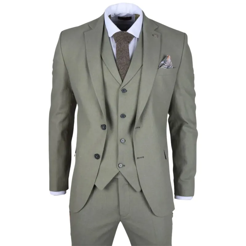 TP-22 - Men's Sage 3 Piece Linen Summer Wedding Suit made by Tru Clothing