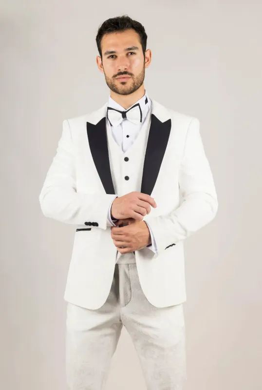 AK-24 - Men's White 3 Piece Velvet Wedding Tuxedo Suit made by Tru Clothing