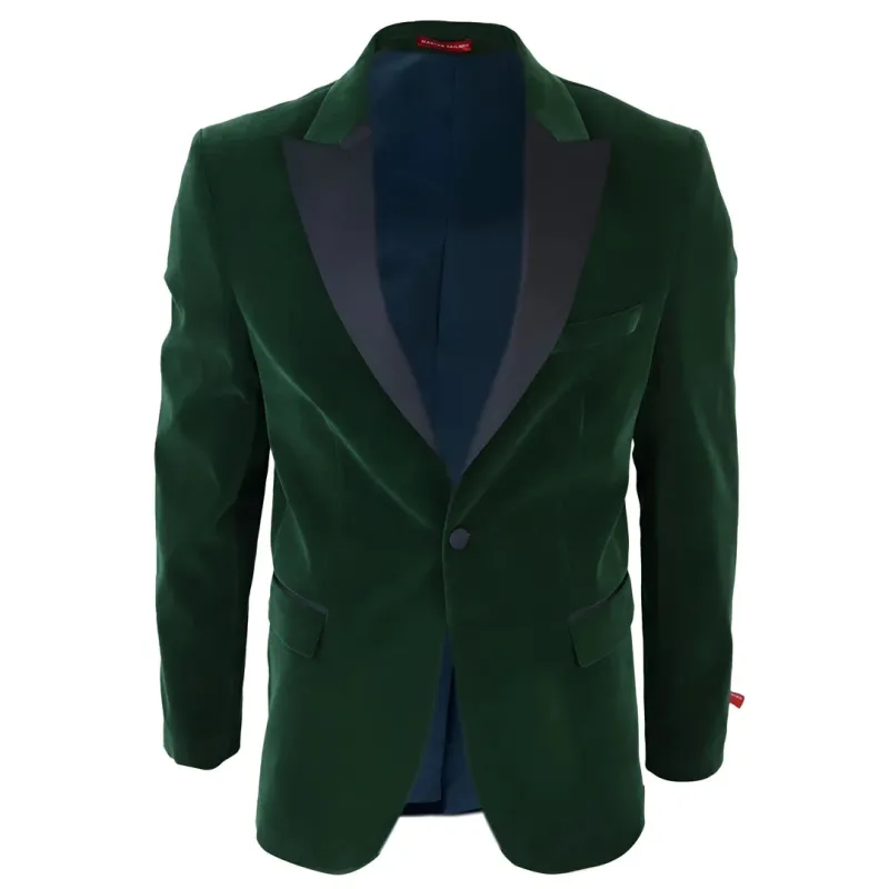 Men's Green Velvet Tux Blazer Satin Lapels Dinner Wedding Prom Black Tie made by Tru Clothing