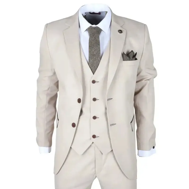 IM04 - Men's Beige 3 Piece Tailored Fit Wedding Suit made by Tru Clothing