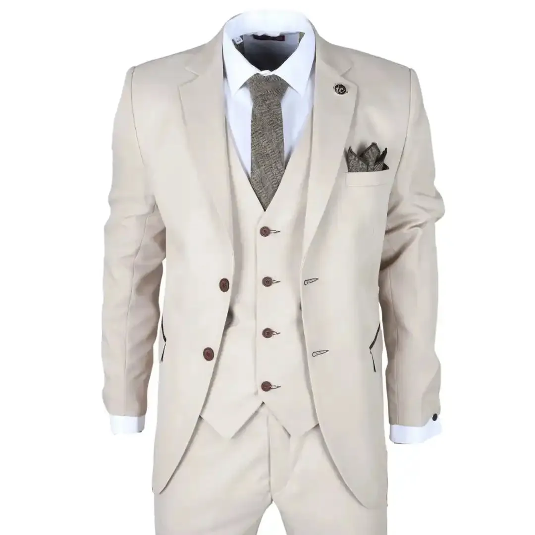 IM04 - Men's Beige 3 Piece Tailored Fit Wedding Suit sold by Cargo
