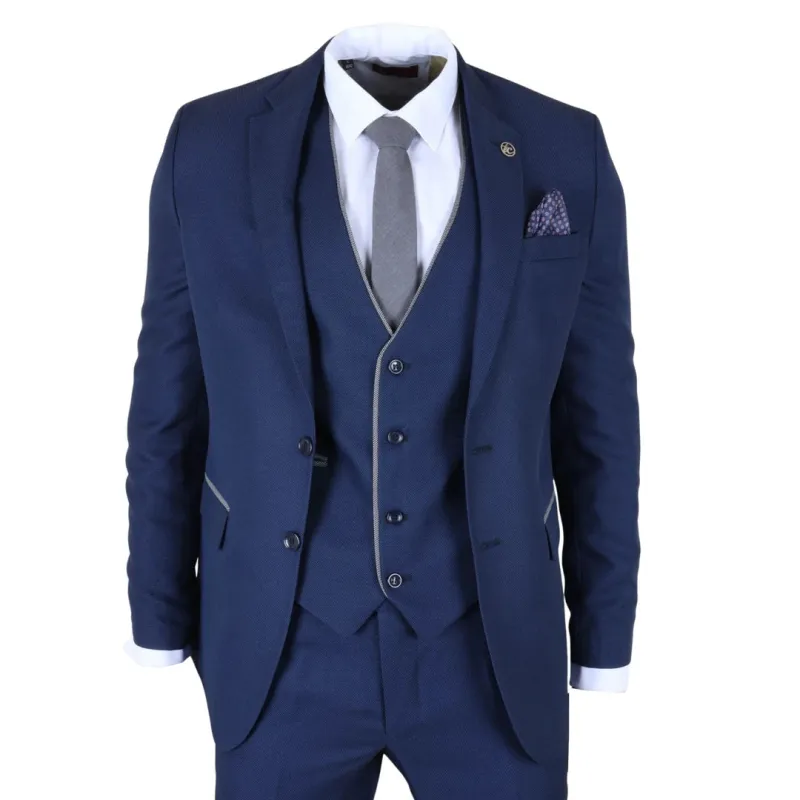 IM49 - Men's 3 Piece Blue Tailored Fit Suit made by Tru Clothing