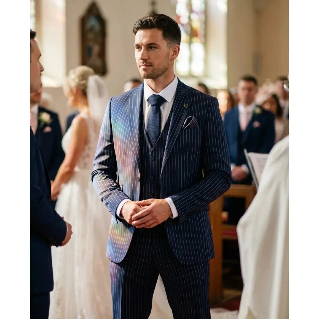 IM43 - Men's Classic Pinstripe 3 Piece Navy Blue Suit sold by Cargo product image thumbnail 2