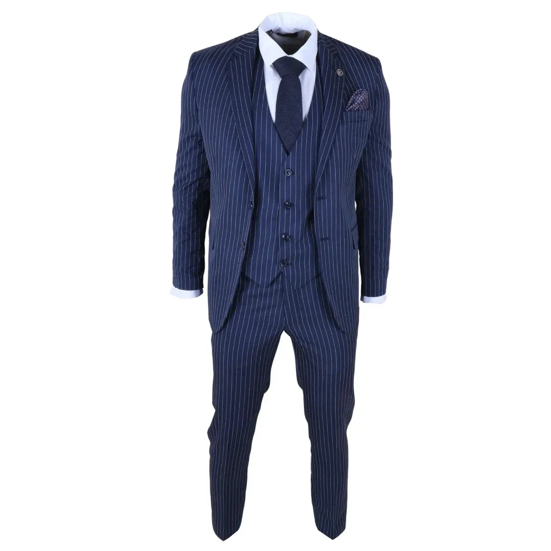 IM43 - Men's Classic Pinstripe 3 Piece Navy Blue Suit sold by Cargo product image thumbnail 3
