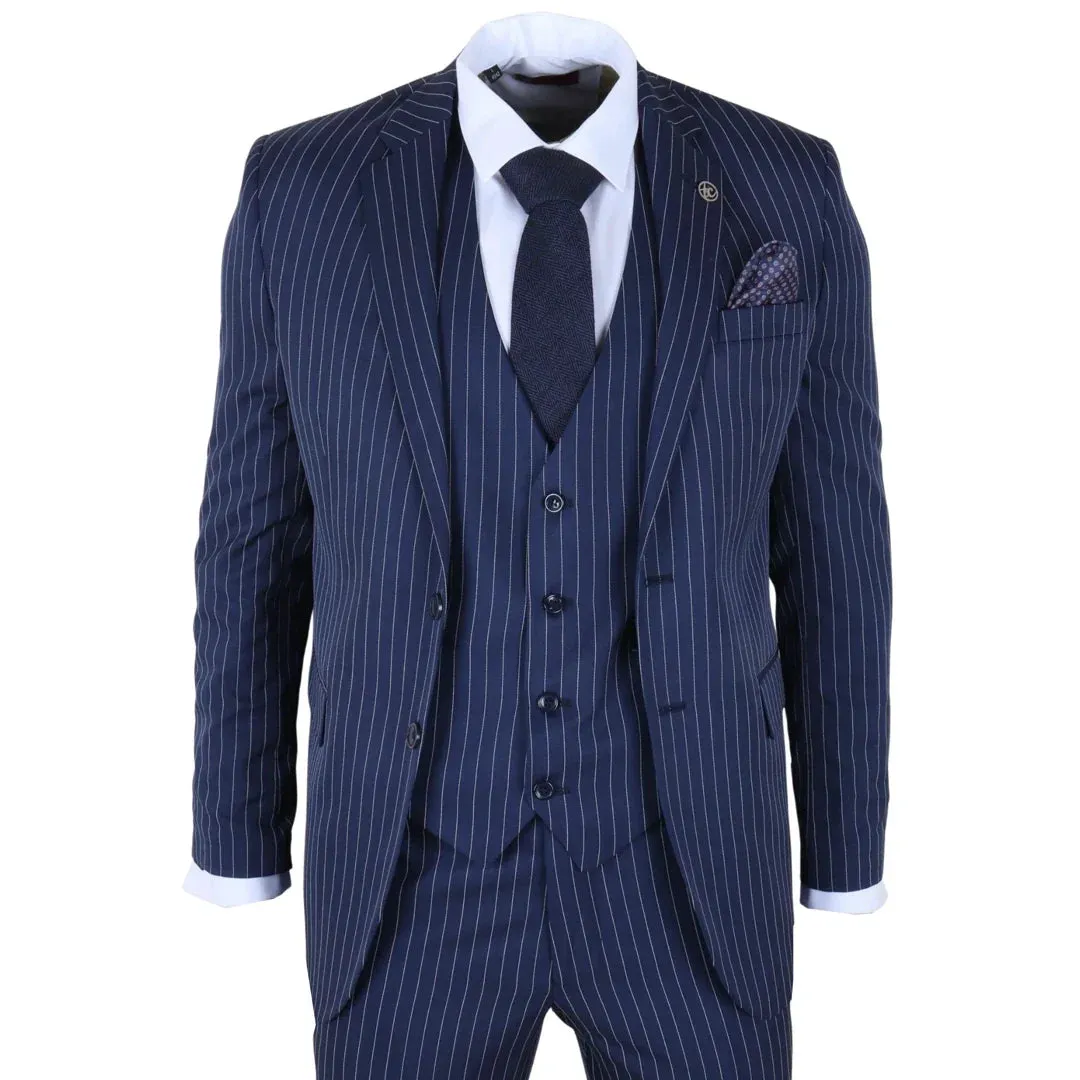 IM43 - Men's Classic Pinstripe 3 Piece Navy Blue Suit sold by Cargo